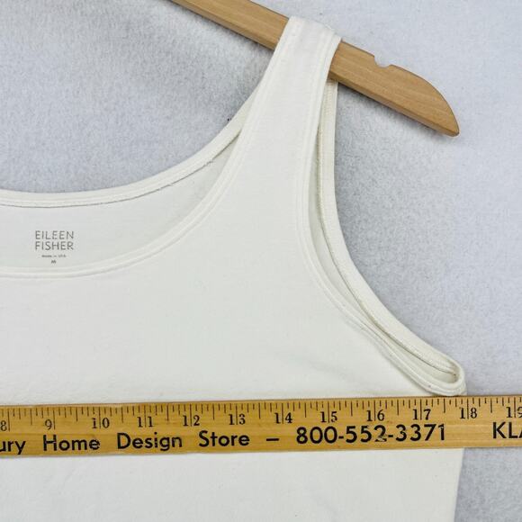EILEEN FISHER Tank Top M Organic Cotton Stretch Jersey Scoop Neck Off White USA - Picture 10 of 12